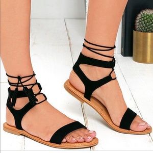 Lulus Black Suede Tie Sandals